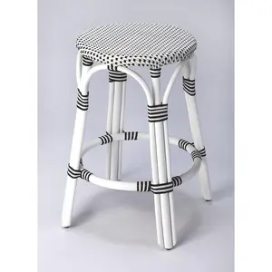 Tobias Rattan Round 24" Counter Stool in White and Black Dot  9371288