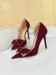 Women's Elegant Rhinestone Decorated Bowknot Design, Valentine's Gifts for Her, Fashionable Pointed Toe High Heels for Party, Daily Clothing Decor for Women & Girls, Glittering Stiletto Pumps