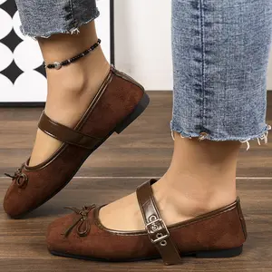 Elegant Women Mary Jane Ballet Flats with Bow Knots Round Toe Slip On Non Slip Sole Comfortable Work Shoes for Women School Office Casual Weekend Outfits Classic Flat Shoes for Ladies