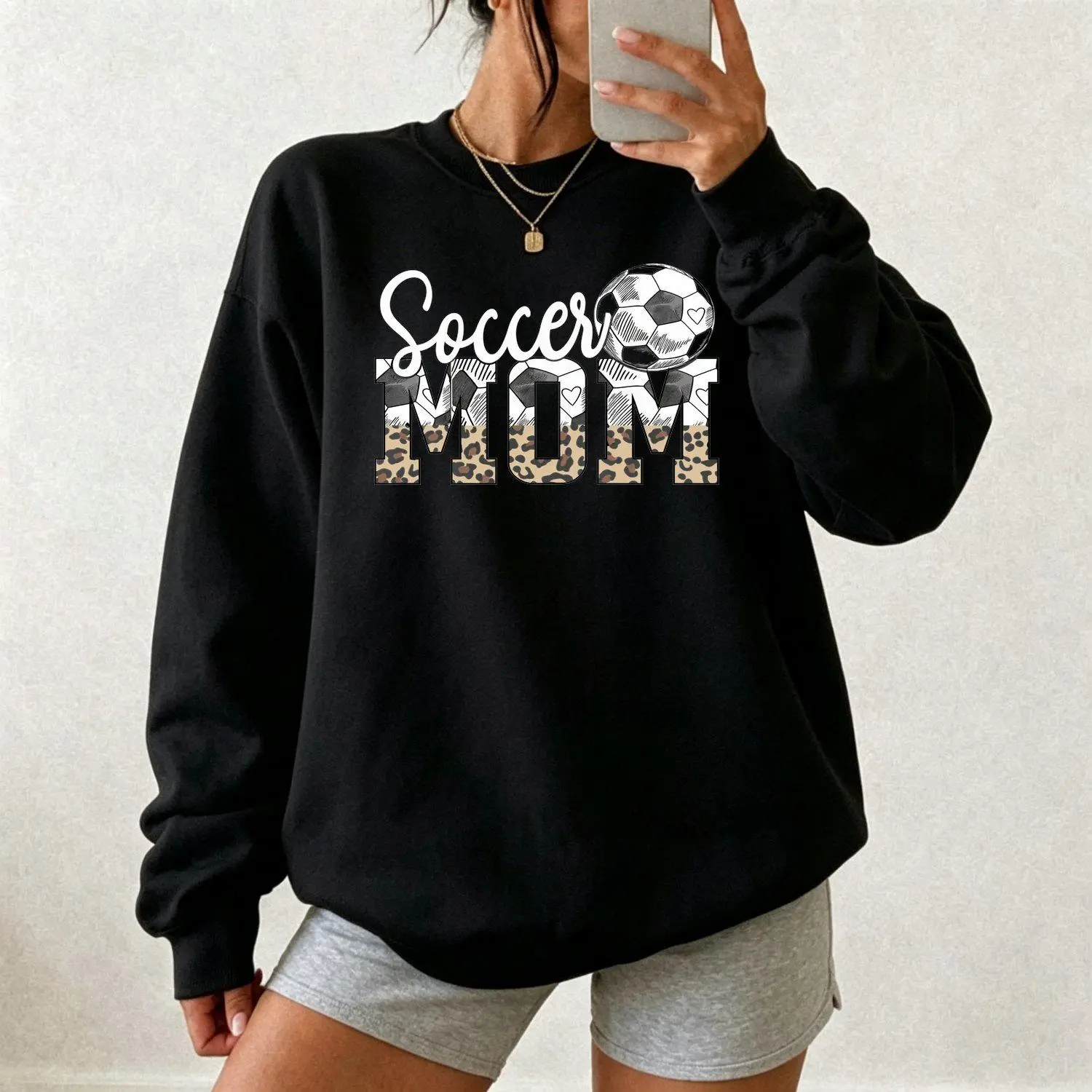 Women's Cotton Breathable Athletic Sweatshirt - Leopard Print, Gentle Wash, Ideal for Game Days & Everyday Use, Perfect Gift for Soccer Moms
