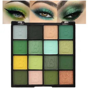 16 Colors Green Glitter Eye shadow Palette Makeup Waterproof Dark Light Green Yellow orange Brown Shimmer Highly Pigmented Pressed Sparkly Shiny Eyeshadow Palette paletas de sombras para de ojos