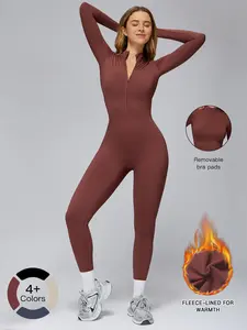 Autumn Winter Cross-Border Jumpsuit, Tight-Fitting Fleece Yoga Jumpsuit, Outdoor Warm One-Piece, Sporty Comfy Jumpsuit, Running Fitness Clothes