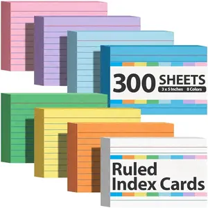 300Count Colored Index Cards 3x5, Ruled & Blank Flash Cards 8 Color Portable Note Taking, School Supplies for Students, Teachers, College, Study Organizing Notes