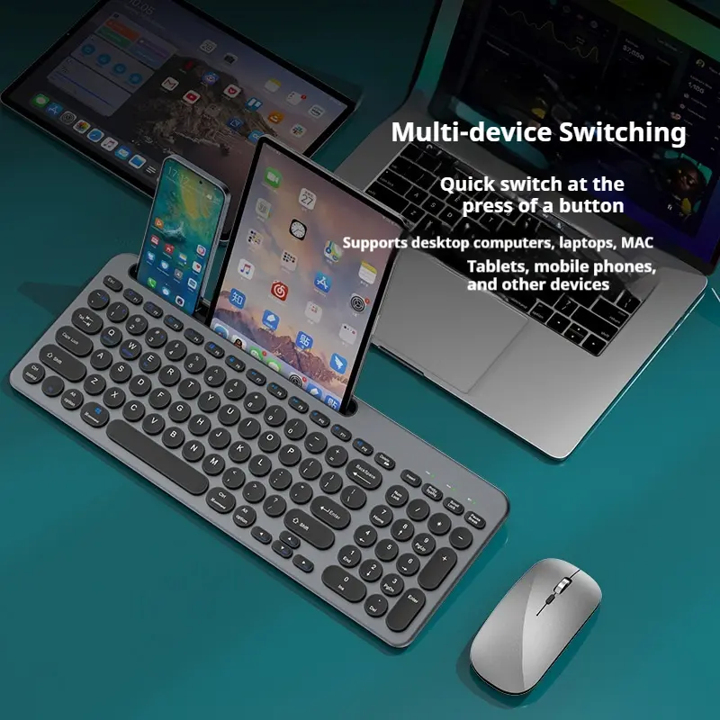 Multi-Functional Lightweight Wireless Keyboard and Mouse Set - 93+ Keys, Dual-Mode Bluetooth-2.4G, Shared USB Receiver, USB Stand, Hotkeys, Compatible with All Systems, Works for Phones Tablets PCs, Right for Universal Device Use