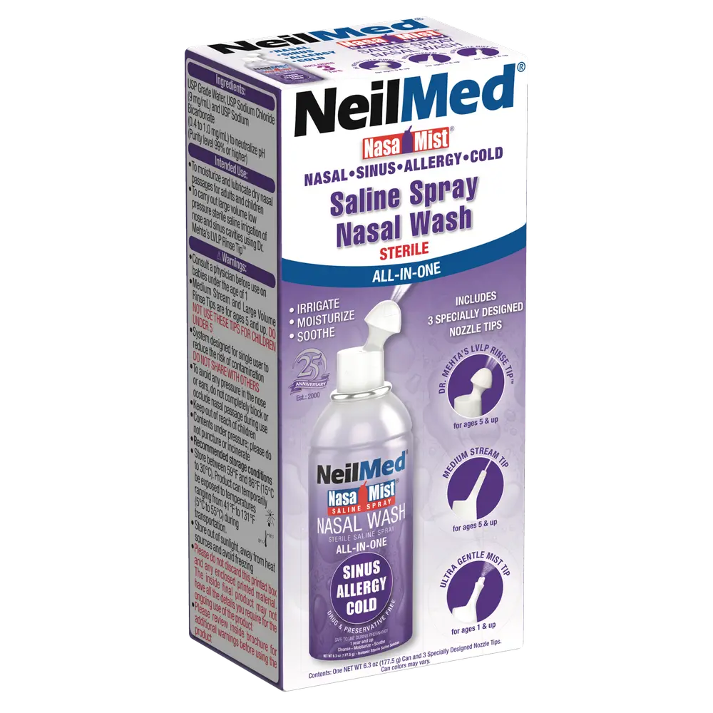 NeilMed NasaMist All-in-One Saline Spray Nasal Wash - Sterile, Isotonic, Preservative-Free, pH Balanced for Sinus Allergies & Dryness NeilMed NasaMist All-in-One Saline Spray Nasal Wash - Sterile, Isotonic, Preservative-Free, pH Balanced for Sinus Allergies & Dryness