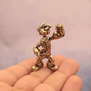 Vintage Brass Popeye Statue, Ocean Style, Curved Muscle Design, Adjustable Arms, Expressive Eyes, Nautical Desktop Decor, Sculpture