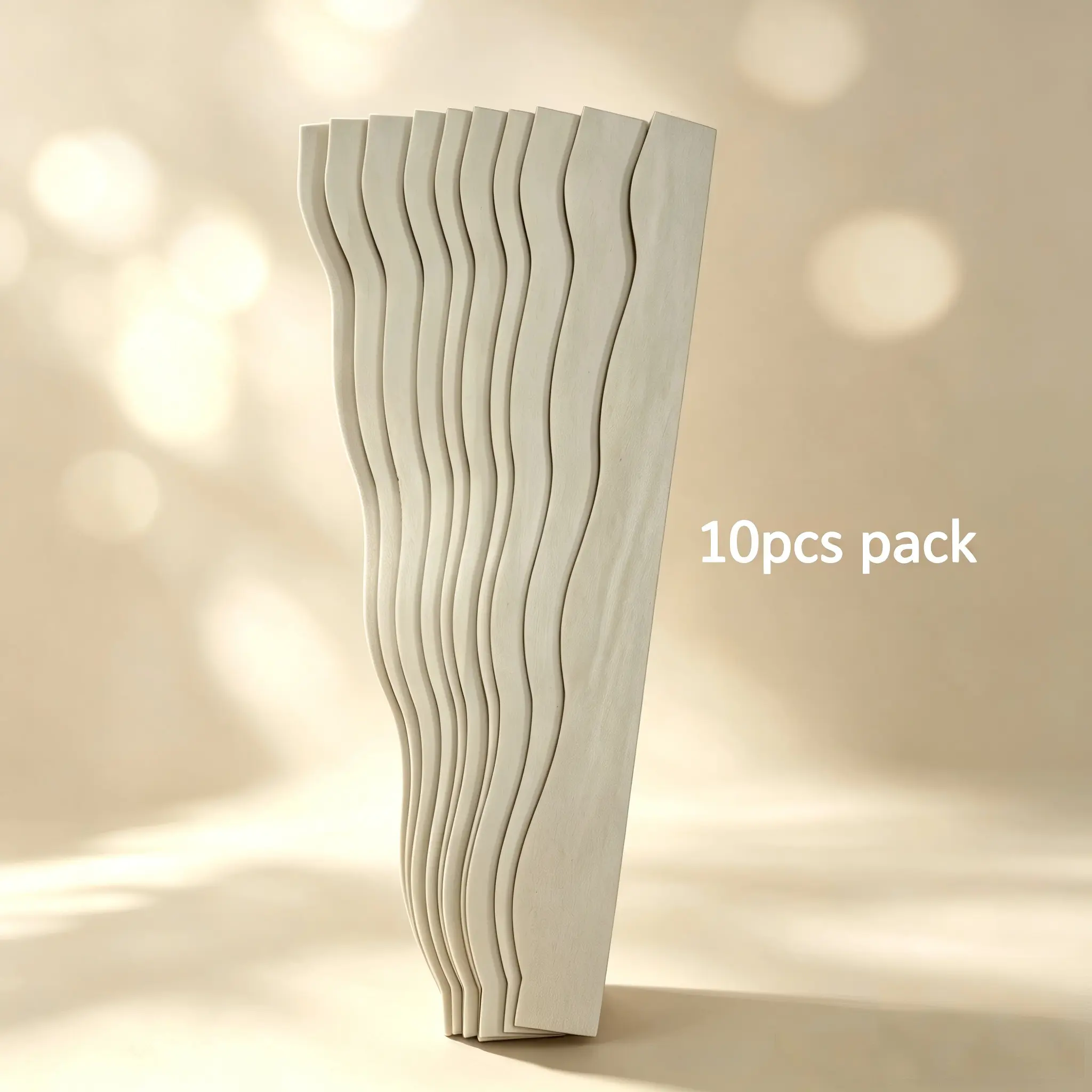 10Pcs Wavy Wood Slat Wall Panels, 3D Curved Wave Wooden Wall Decor, Minimalist Textured Wall Cladding for Living Room TV Background Bedroom Interior Home Decor