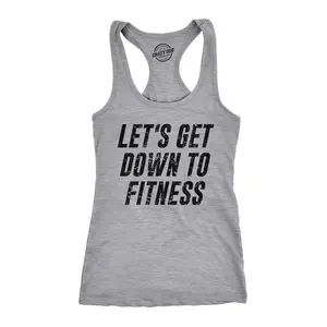 Let's Get Down to Fitness Womens Fitness Tank Funny Workout Gym Graphic Shirt Funny Racerback Tank Cute Slimming Tank tops comfortable soft top Funny Fitness Sleeveless Tee Novelty Tank Tops for Women Light Grey
