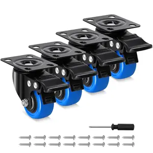2 Inch Casters Wheel Set of 4, 600 Lbs Heavy Duty Casters, Safety Swivel Casters with , No Noise Top Plate Wheels for Furniture, Carts (Free Screws and 1 )