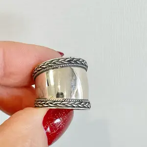 Sterling Silver 925 Braided Wide Band Ring Bali Jewelry