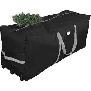 Christmas Tree Storage Bag, Fits Up to 9 foot Tall Xmas Holiday Trees 28" X 16" X 60" Extra Large Heavy Duty Xmas Box Container with Wheels (Black)