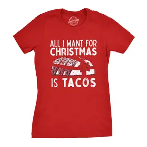 Womens All I Want for Christmas Is Tacos T Shirt Funny Mexican Food Holiday Tee Funny Womens T Shirts Cute Vintage Fashion Casual Ladies T-Shirt Gift Christmas Tops for Women Funny Food Top Women's Novelty Tees Red