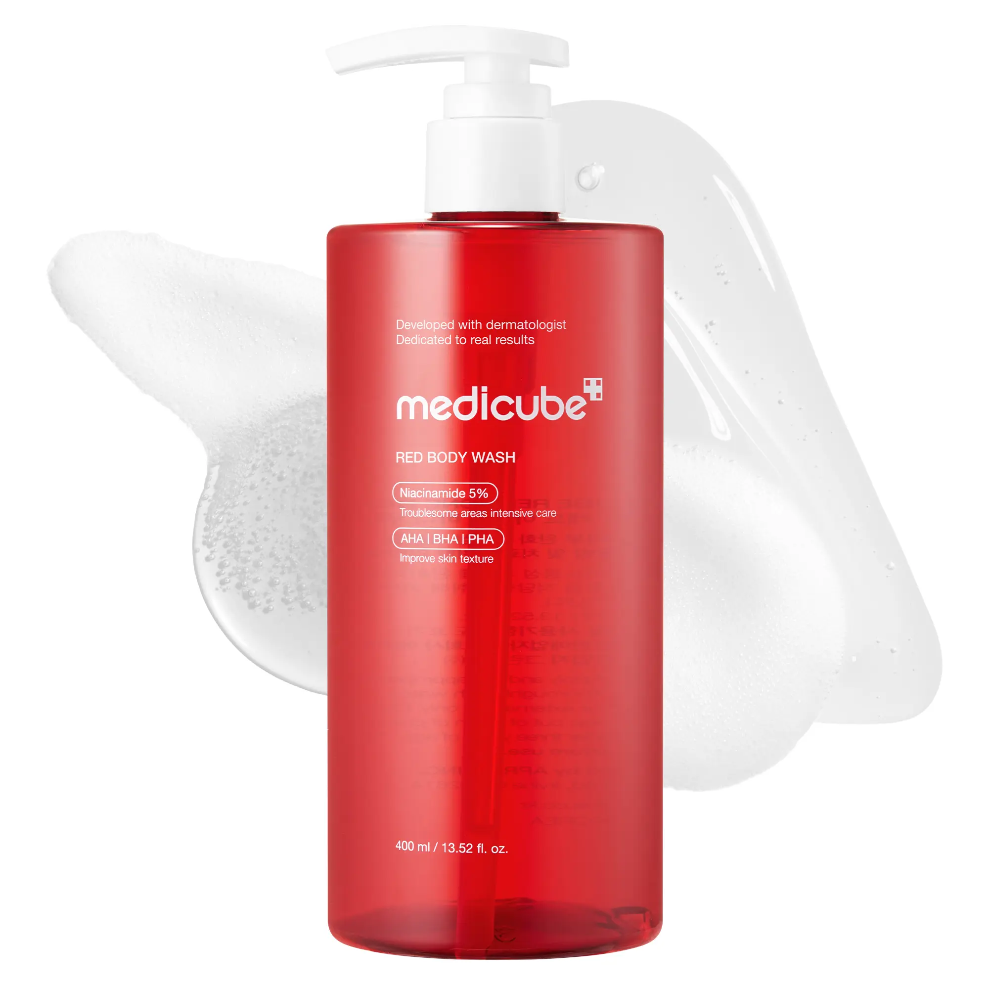[medicube] Red Body Wash 3.0 (400ml / 1L) | Clarifying Shower Gel for Stressed Back, Chest Skin, Body Bumps, Chicken Skin & Dead Skin Cell | 5% Niacinamide, AHA BHA PHA | Gentle Low pH Care & Cozy Musk Scent | Smoothing, Low-Irritation | Korean Skincare