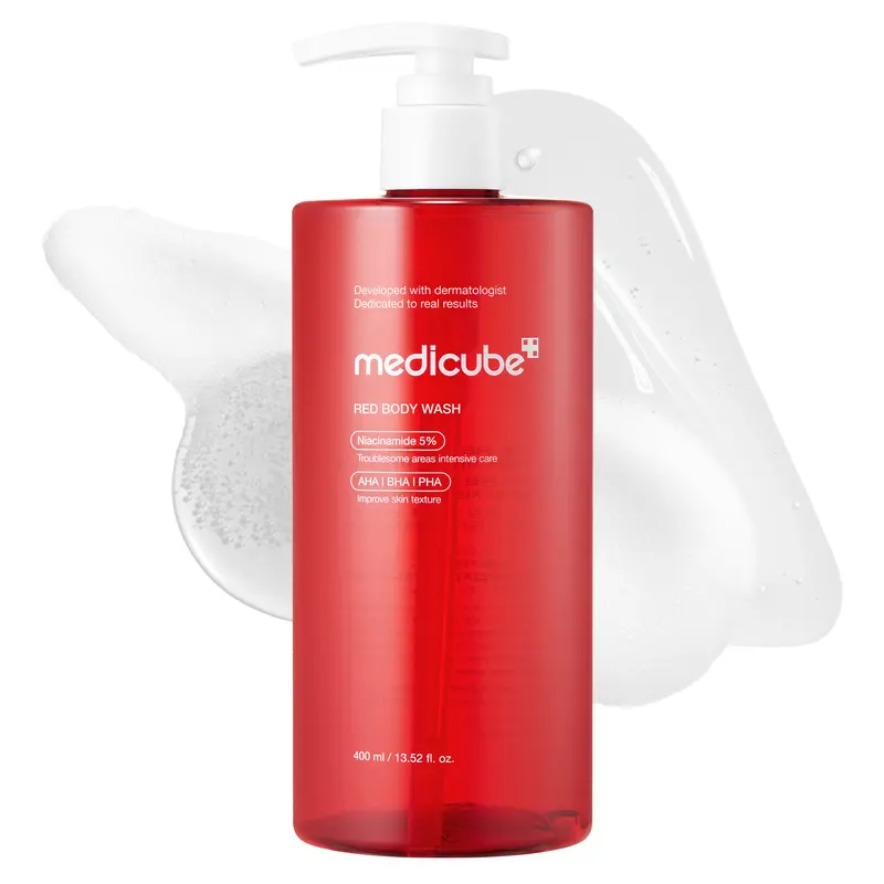 [medicube] Red Body Wash 3.0 (400ml / 1L) | Clarifying Shower Gel for Stressed Back, Chest Skin, Body Bumps, Chicken Skin & Dead Skin Cell | 5% Niacinamide, AHA BHA PHA | Gentle Low pH Care & Cozy Musk Scent | Smoothing, Low-Irritation | Korean Skincare