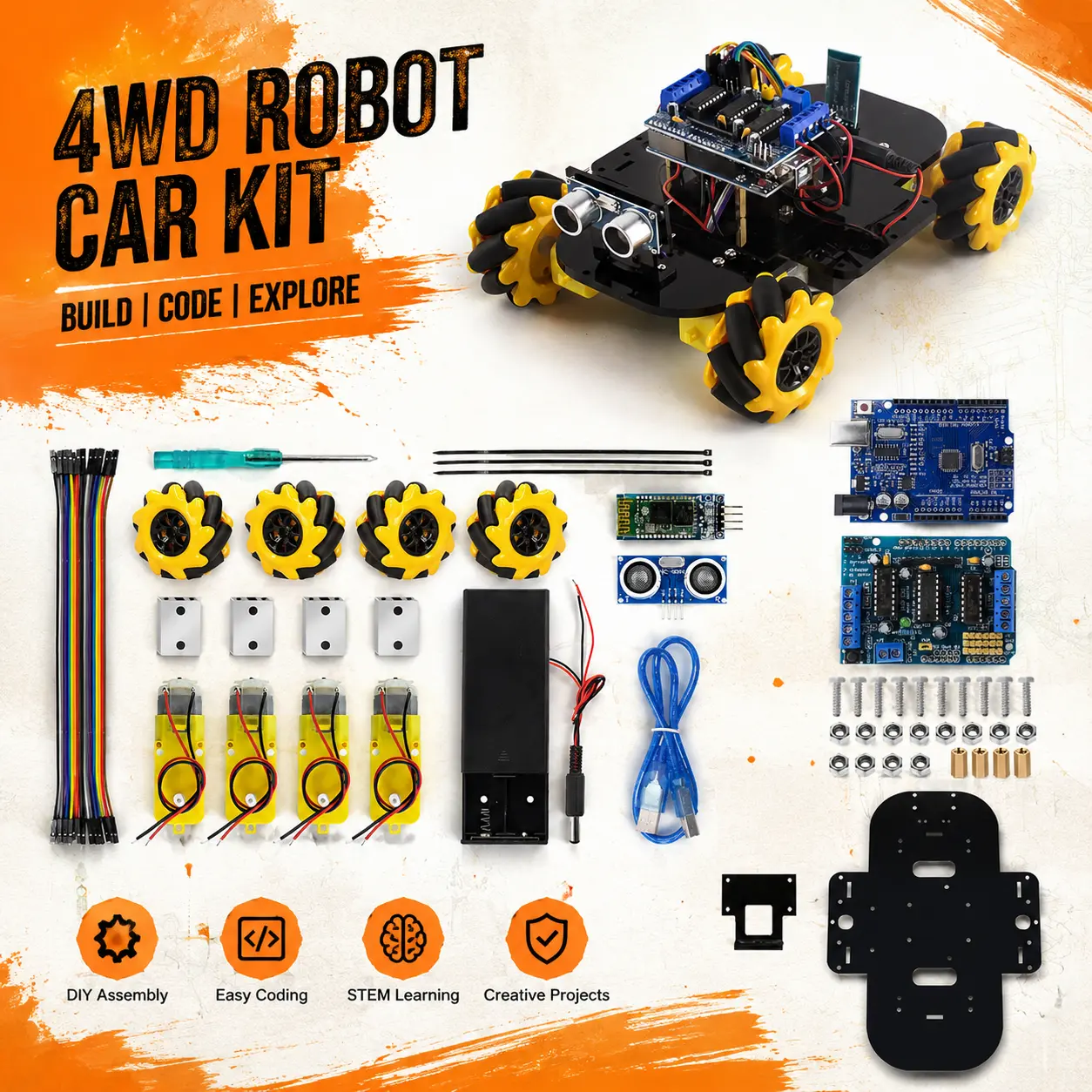 LAFVIN 4WD Mecanum Wheel Arduino Robot Kit, Bluetooth APP Control Smart Car with Ultrasonic Obstacle Avoidance & Object Following, STEM Educational DIY Kit for Teens