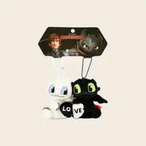 Authentic Collaboration Global Dragon Trainer Toothless Bag Charm,Toothless Love Magnet Hanging Decoration,  Valentine's Day Gift, Couple Keychain.One pair (black + white)