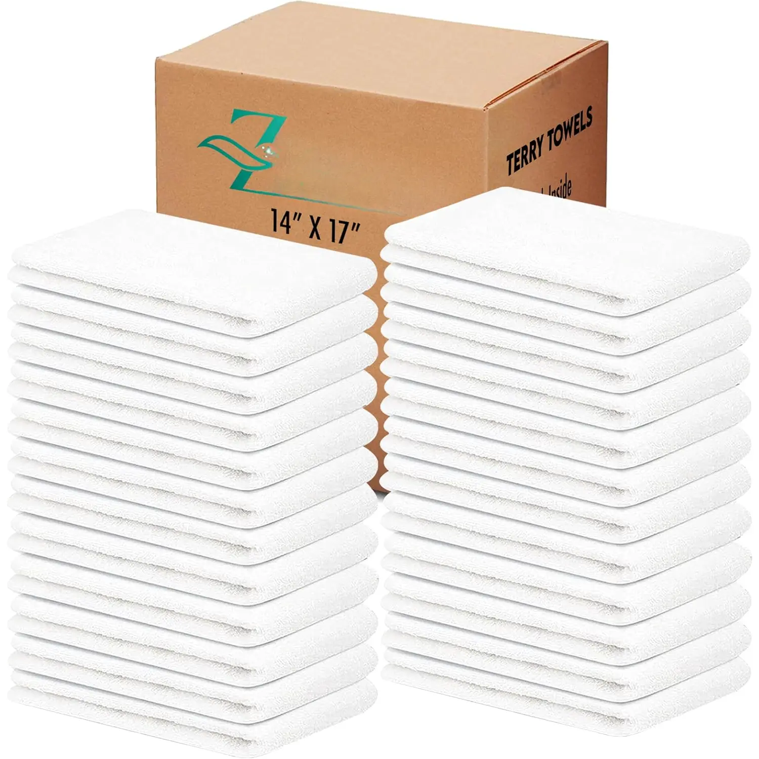 Terry Towels Pack of 60 (14" X 17" Inches)  Cotton Terry Barmop Towels - Absorbent & Durable Bar Rags, Multipurpose Cleaning Rags for Home, Automotive & Garage Cleaning Supplies (White)