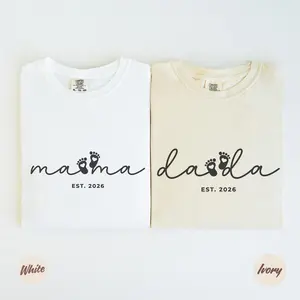 New Mom Dad Pregnancy Reveal 2026 Comfort Color T-Shirt, Matching Family Tee, Mom And Dad Shirts, Mom Dad Gift, Custom Senior Parent Tee, New Mom Dad Pregnancy, Full Size, Full Color