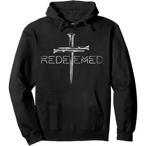 Men's Redeemed Christian Bible Verse Graphic Hoodie - Cotton Blend Black Long Sleeve Pullover Regular Fit |     Soft & Breathable Fabric, Durable Print, Everyday Comfort, Machine Washable, religious graphic faith and spirituality Unisex Hoodies