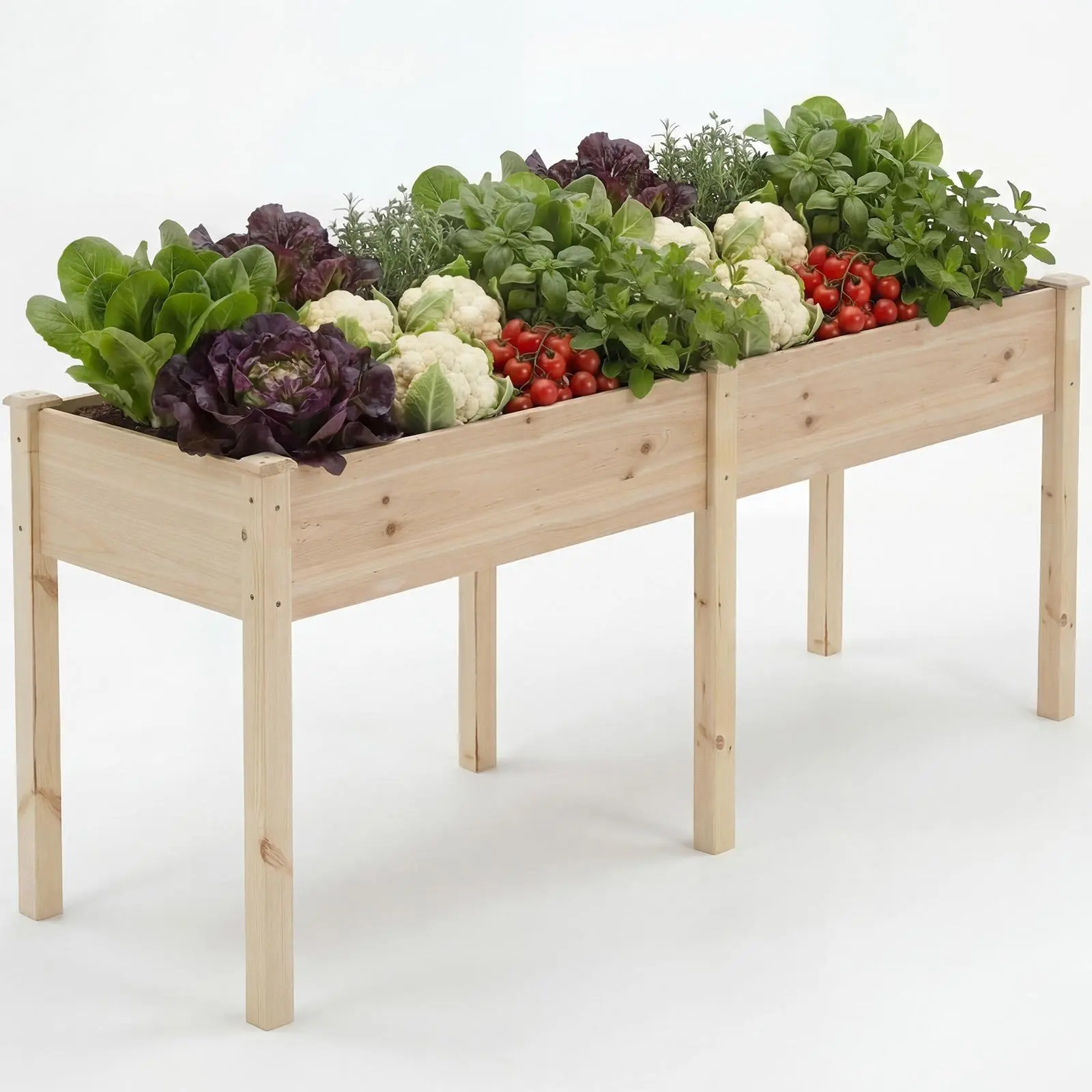 Raised Garden Bed with Legs and Drainage Holes, 72x23x30 Inch Elevated Wooden Planter Box, Includes Liner for Herbs Flowers Vegetables – Perfect for Patio Balcony Backyard