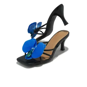 Malia Floral Mid Heel Mules - Black