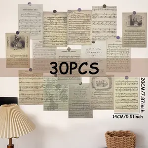 30pcs Large Vintage Music Stickers, Retro Style Decorative Paper Decals, Perfect for Scrapbooking & Crafting Projects