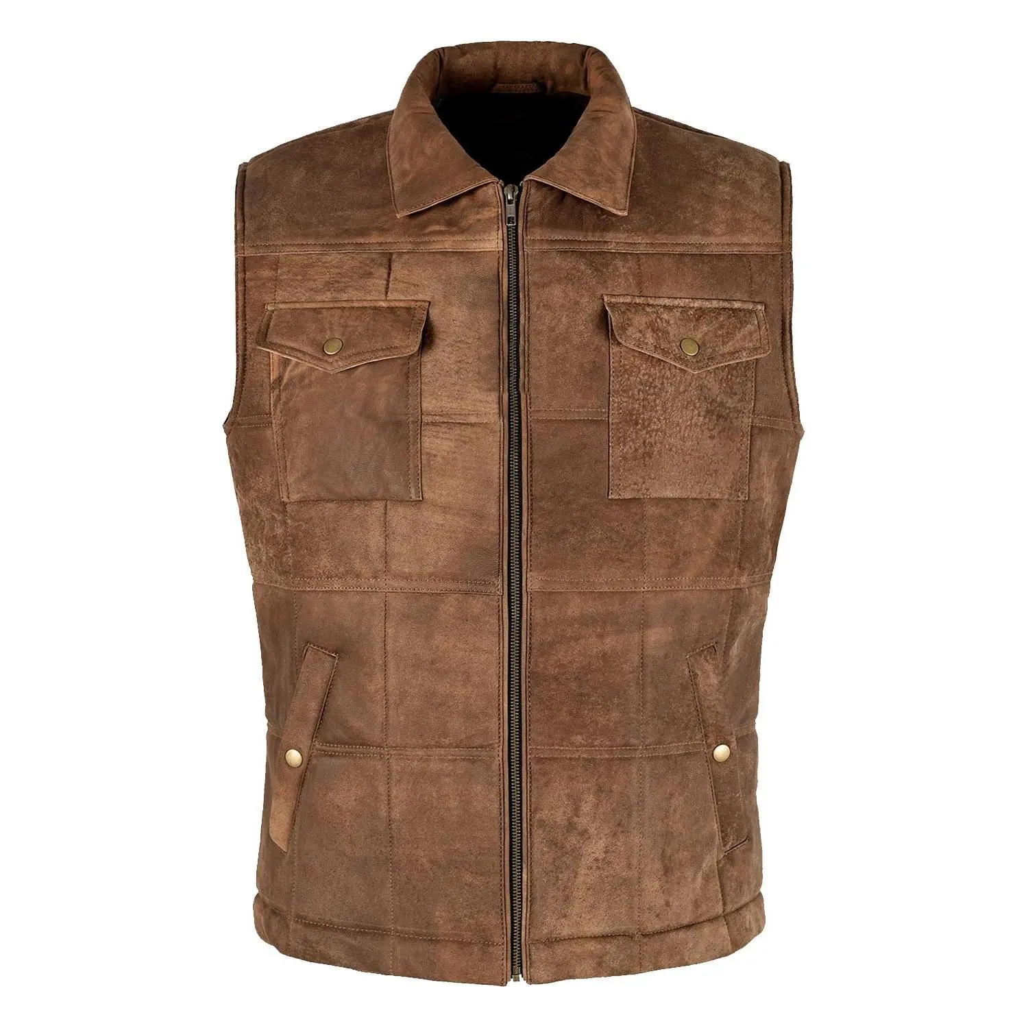 MotorCycleJackets Men's Vintage Brown Body Warmer Leather Vest