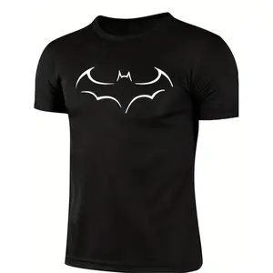 2024 Oversized Men's Bat Print Short Sleeve T Shirt Stylish Casual Summer Black Tee