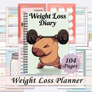 1 spiral-bound slimming notebook, diary, and health tracking journal featuring an adorable water buffalo lifting weights, designed to help you achieve your wellness goals, with sections for recording weight and body measurements