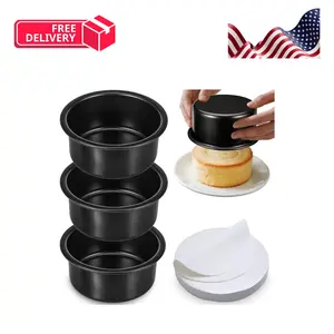 4 Inch Cake Pan Set of 3, Nonstick Smash Cake Pans with 100PCS Parchment Paper