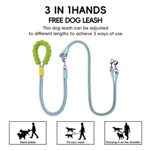Hands-Free Dog Leash Set for 2 Dogs with Adjustable Elastic Waist Belt, Comfortable Handle, Durable Nylon, Safety Lock for Running Hiking Walking No Tangle Leash