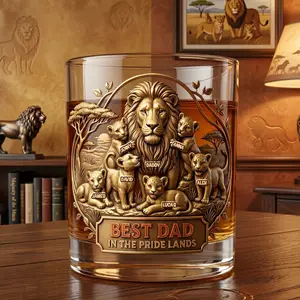 Best Dad In The Pride Lands 11oz Round Glass - Personalized Father's Day Gifts