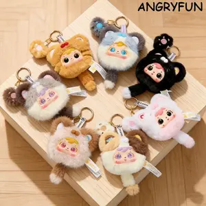 ANGRYFUN Kawaii Plush Cat Keychain Blind Box with Wings , Bow and Pearl Detail – Soft Mini Stuffed Animal Charm for Keys, Bags and Collectors, 7 Colors