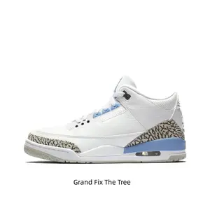 White-Blue Leather Mid-Top Sneakers with Grey Elephant Print and Light Blue Heel Details