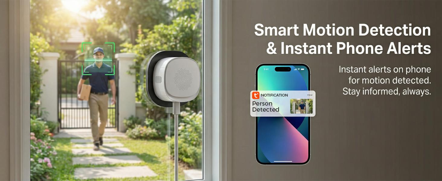 Rraycom 4MP 2.5K window camera, 2.4 GHz & 5 GHz Wi‑Fi indoor cameras for home security with premium AI starlight full‑color night vision, person and motion detection, 24/7 recording, easy and quick installation