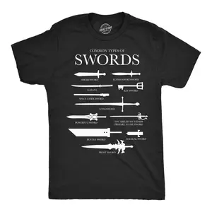 Mens Funny T Shirts Common Types Of Swords Sarcastic Nerdy Tee For Men Mens Funny T Shirts Cool Vintage Fashion T-Shirt Gift Classic Menswear Funny Nerd Short Sleeve Novelty Tees for Guys Black -