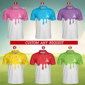Custom Name Golf Polo Shirt for Men Women, Dripping Ice Cream Color Design, Personalized Golf Gift, Funny Summer Polo for Golfers