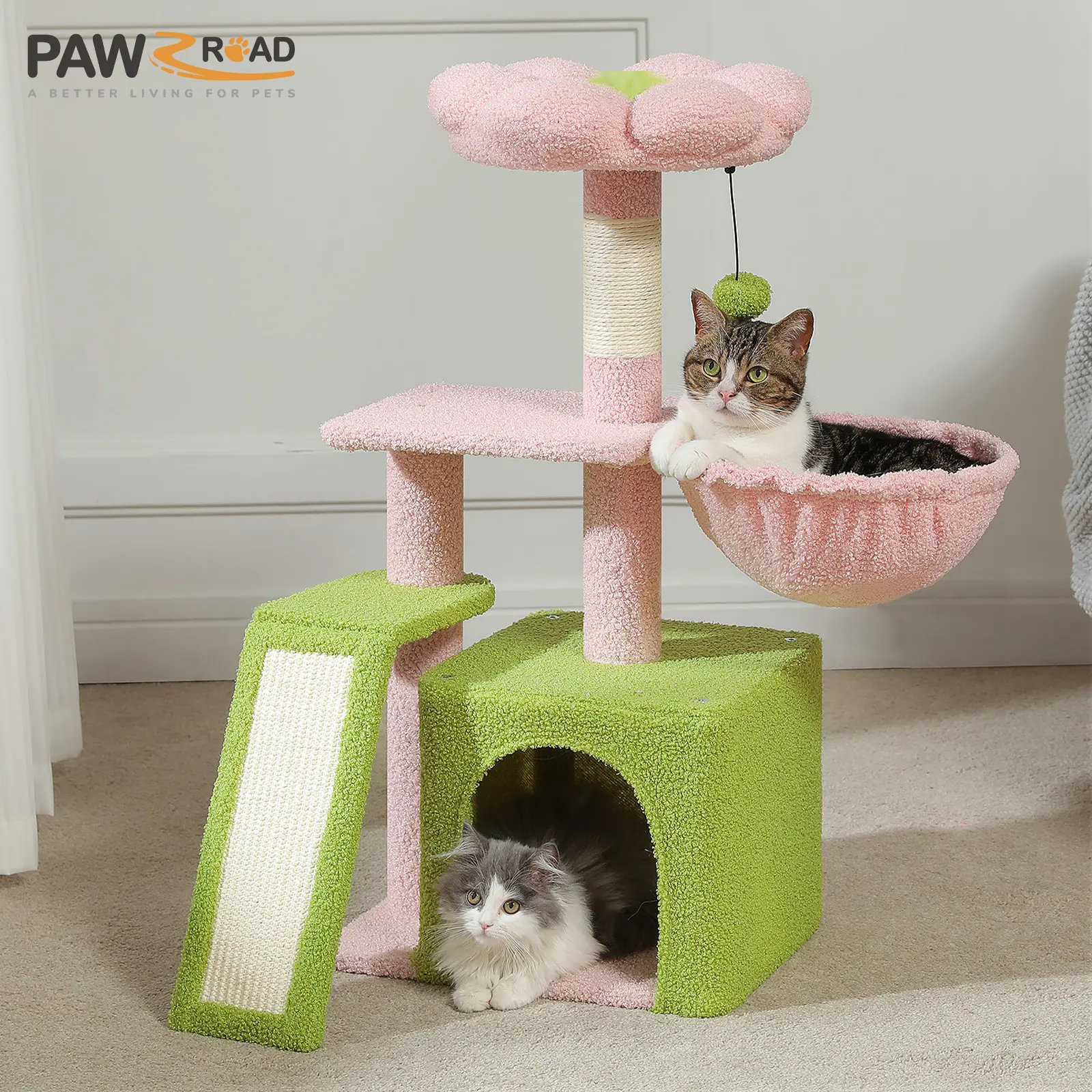 PAWZ Road 32" Small Cat Tree for Indoor Cats, Pink Cat Tower with Scratching Ramp, Hammock & Removable Flower Bed for Kittens#DealsForYouDays
