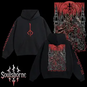 [Soulsborne Style] Vintage Grim Style Hunter of Yharnam - Bloodborne Unisex Hoodie, Soulsborne Gaming Apparel, Game Shirt, Video Game Clothes, Boy Merch, Gift For Him, Gift For Her, Soulslike Streetwear