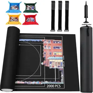 Jigsaw Puzzle Mat Roll Up to 2000 Piece Portable Table Puzzle Board Mat Saver Keeper with 4 Sorting Trays Storage Bag Inflatable Roller Smooth Top & Non-Slip Felt Bottom for Kids Adults