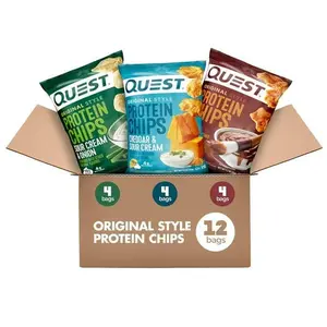 (W)Quest Protein Chips Variety Pack – BBQ, Cheddar & Sour Cream, Sour Cream & Onion (12-Pack)