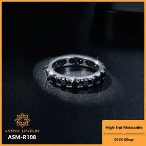 [ASM-R108] Hip Hop Style Full Circle 4mm Round Black Mosan Diamond S925 Silver Moissanite Ring