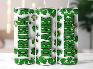 Funny St Patrick's Day Inflated Tumbler 20oz Skinny Tumbler Sublimation, Retro Shamrock Tumbler