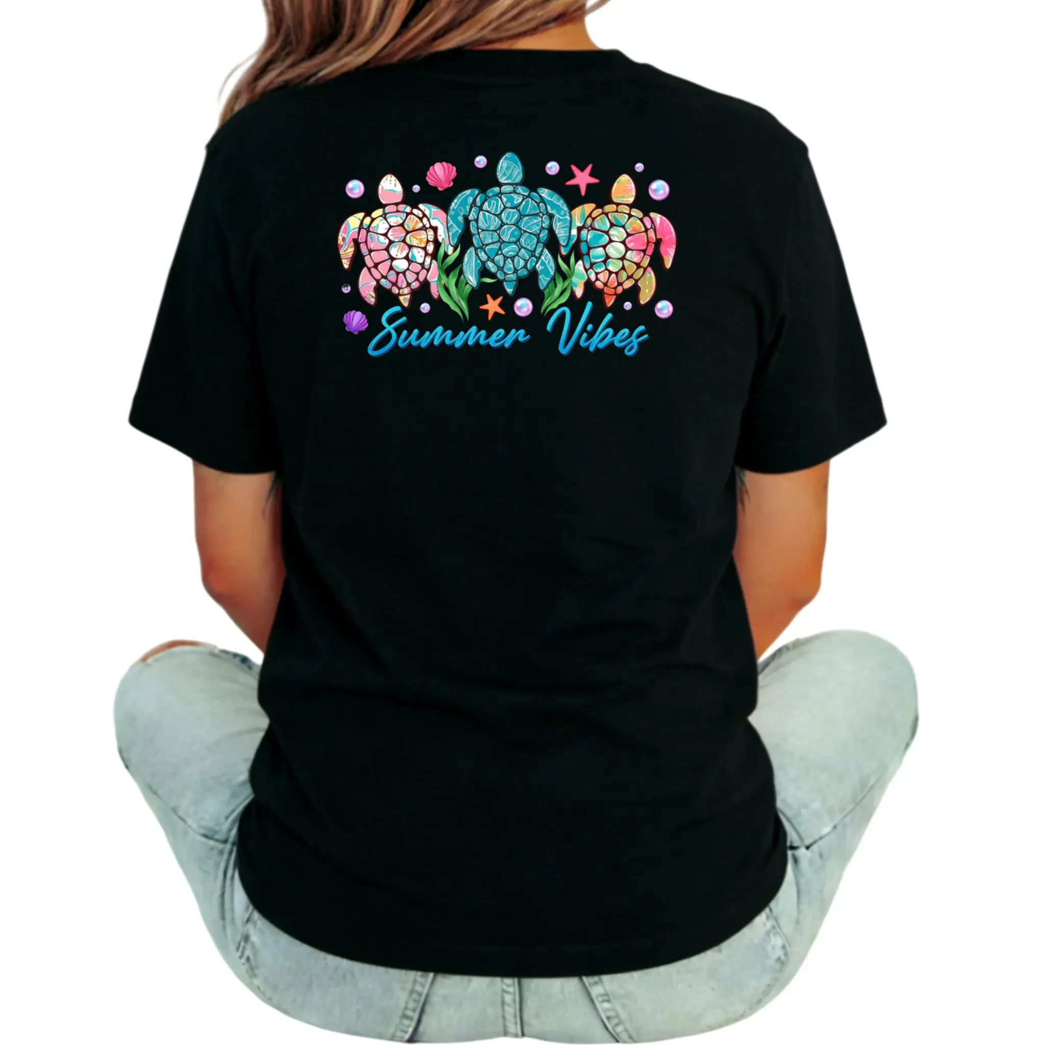 Sea Turtle Summer Vibes Shirt, Beach Shirt Women, Coastal Graphic Tee, Cute Ocean Lover Shirt, Summer Vacation Outfit, Sea Life Tee