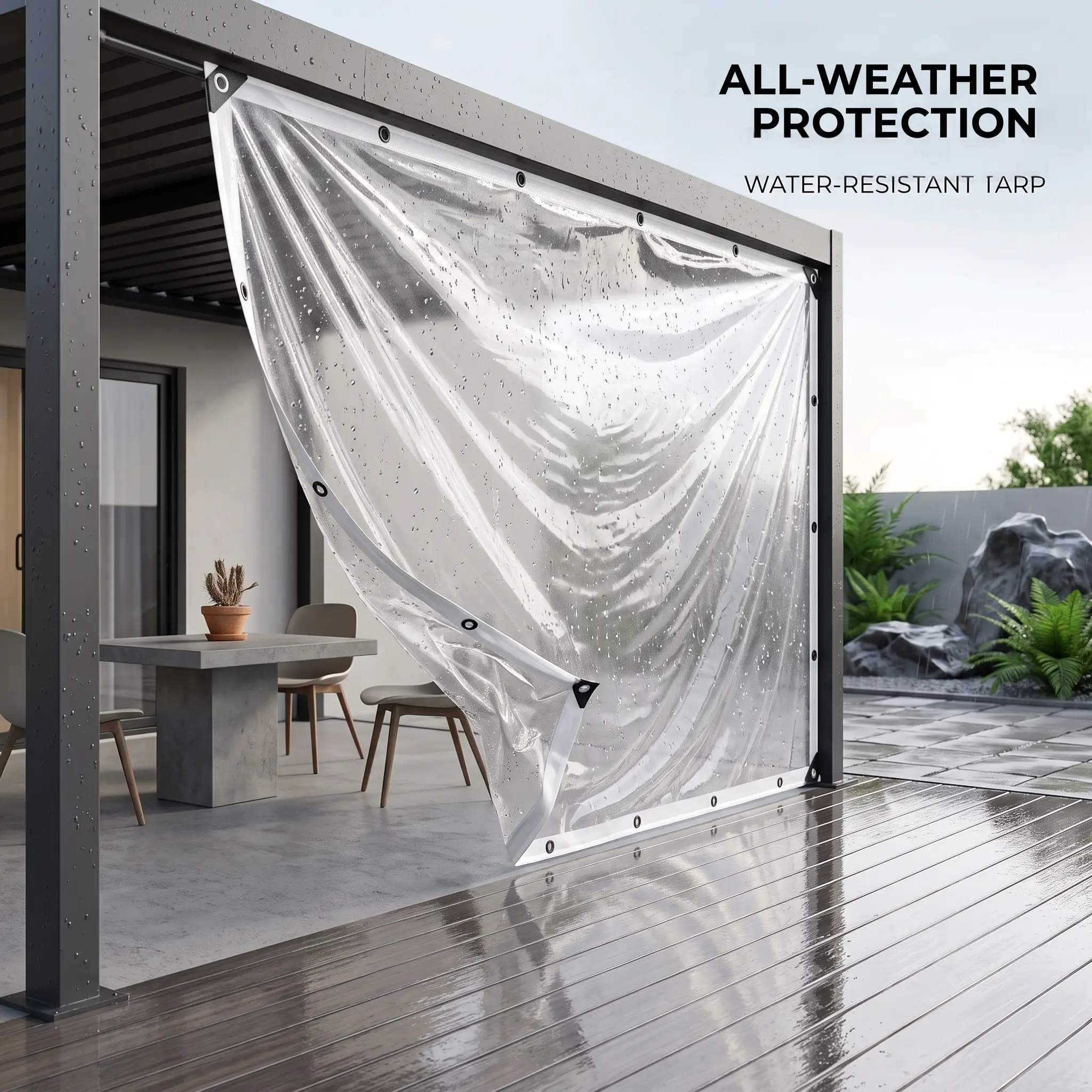 Household waterproof  fabric, heavy-duty transparent multi-functional waterproof  fabric, with reinforced rivet fixing holes, durable windproof and dustproof cover, suitable for gardens and camping vehicles
