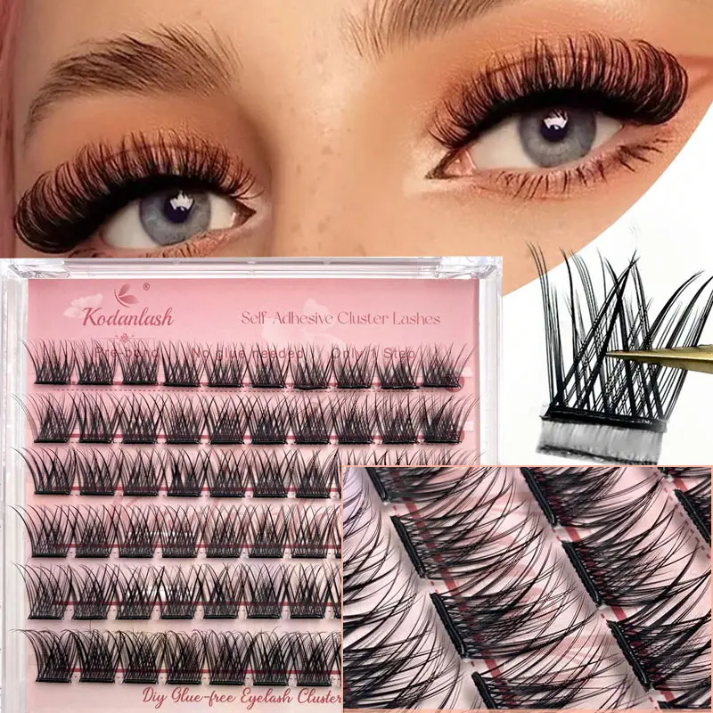 Self Adhesive Eyelashes Cluster Lashes Wispy False Eyelashes Extensions Individual Lashes 10-16mm Pre-bond Reusable Eyelashes DIY At Home, DIY Eyelash Extensions, Wispy Lash Clusters, Volumized False Eyelashes, Diy Volume Eyelashes, Cosmetic False Lashes