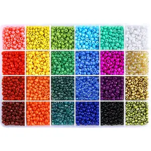 Glass Seed Beads for Bracelet Making Kit, 24 Colors 6/0 4mm Small Beads Multicolor Beading Beads with Container Box for Jewelry Making - Approx 6000pcs