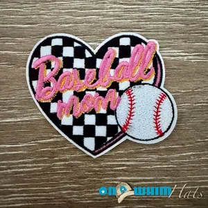 Checkered Baseball Mom Iron-On Patch