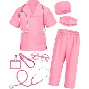 L-GCS008  Doctor Costume for Kids Scrubs with Accessories,7Pcs Toddler Halloween Costume for Boy Girls,3-11 Years