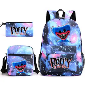 Cool anime print backpack set, lightweight and water-resistant daily dual-shoulder bag, equipped with a thermal lunch bag and pen holder. Multi-pocket design, suitable for commuting and library use.